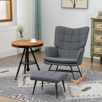 HOMCOM Silla Mecedora con Reposapiés Sillón de Relax Silla Ocio con Cojín Acolchado y Antivuelco Carga 130 kg para Salón Dormitorio Balcón 64x89x90 cm Gris - details 0