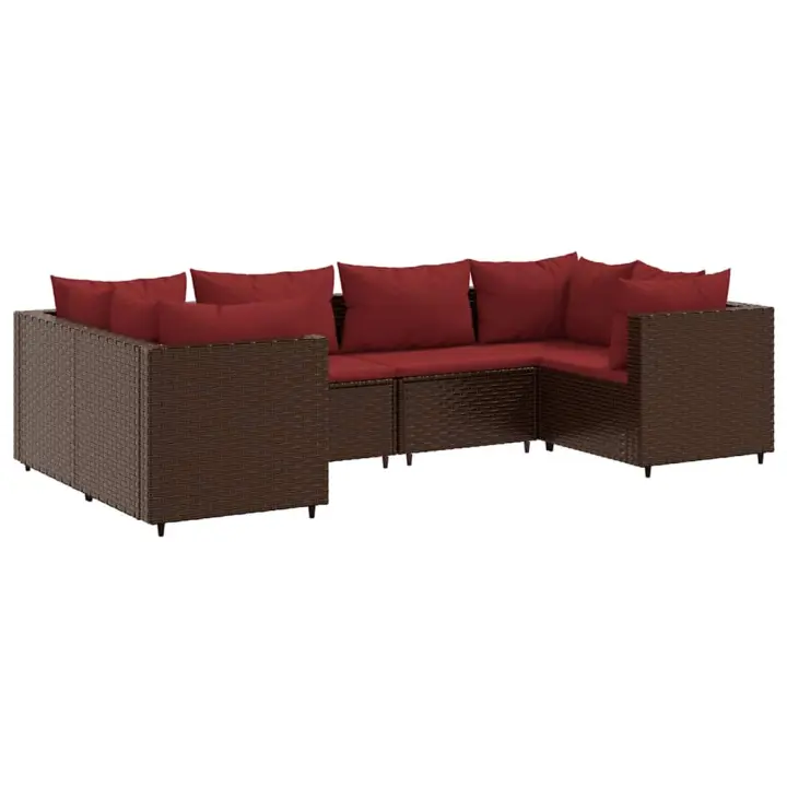 vidaXL Set muebles de jardín 6 piezas y cojines ratán sintético marrón - 1