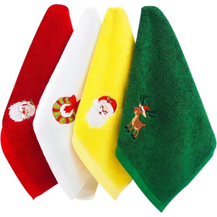 Toallas navideñas, paquete de 4 toallitas, toallas de algodón puro - 1
