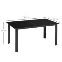 Outsunny Mesa de Jardín Rectangular para 6 Personas Mesa de Comedor Exterior con Marco de Aluminio y Tablero de Vidrio Templado Carga 50 kg para Terraza Balcón 150x90x74 cm Negro - details 2