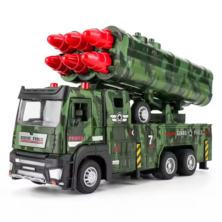 Camión De Lanzamiento De Misiles Militares a Escala 1/32 Con Sonido Y Luz Vehículo De Metal Para Niños Juguetes Interactivos De Retroceso Apto Para Edades 4-14 - 1