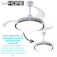 WellHome Ventilador de Techo con Luz LED Ø53x30cm 40W - Aspas retráctiles, Silencioso, 6 Velocidades, Mando a distancia y luz regulable en 3 tonos - details 1