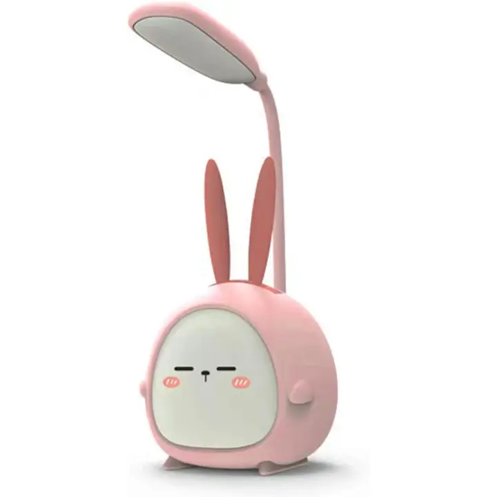 Lámpara de escritorio con forma de conejito, LED portátil con Luz Nocturna, plegable, recargable por USB, para niños y niñas (Rosa) - 1