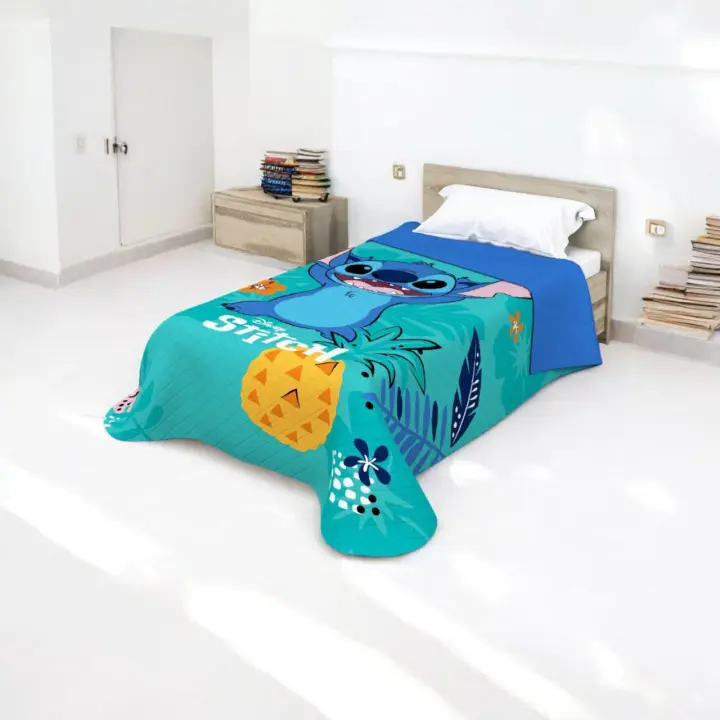Colcha de Verano Infantil Stitch Azul Piña | 170x260 cm | Cama 90 cm | Ligera y Acolchada | Mecatienda - 1