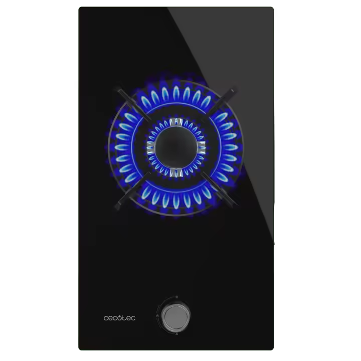 Placa de gas Bolero Squad G 1200S Glass Black con 3,5kW y quemador WOK triple corona para cocinas modernas - 1
