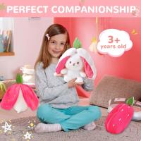 Peluche suave de 25 cm con forma de zanahoria y fresa, bonitos animales de peluche para esconder y buscar, conejo, juguetes para regalo de cumpleaños (rosa) - details 2