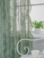 Cortinas Verdes Salvia Transparentes 52x63 Pulgadas 1 Panel Con Patrón De Hojas Bordadas Estilo Floral Voile Semi Transparente Para Sala De Estar - details 1