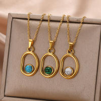 Collar De Novia De Acero Inoxidable Con Pedrería Natural Verde Y Diseño Geométrico Vacío Para Mujer Color Oro Joyería Moda Para BFF - details 0