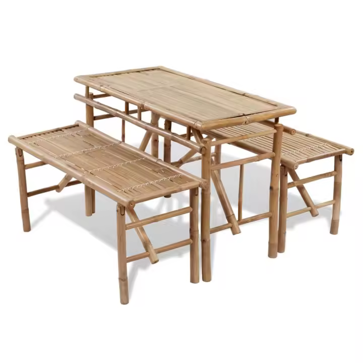 vidaXL Mesa de jardín plegable con 2 bancos 100 cm de bambú - 1