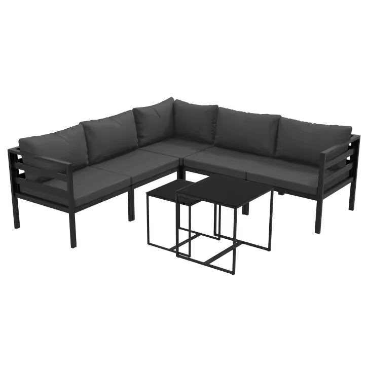 Outsunny Conjunto de Muebles de Jardín 7 Piezas Juego de Muebles de Terraza Incluye 5 Módulos de Sofá de Exterior con Cojines y 2 Mesas de Centro para Patio Gris - 1