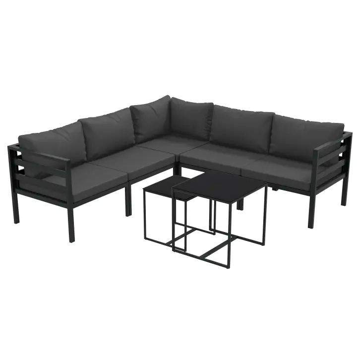 Outsunny Conjunto de Muebles de Jardín 7 Piezas Juego de Muebles de Terraza Incluye 5 Módulos de Sofá de Exterior con Cojines y 2 Mesas de Centro para Patio Gris - 1