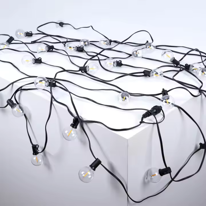 Barcelona LED Guirnalda luces exterior 15 + 2 metros - 30 bombillas LED filamento E12 G40 1W - IP44 - Blanco cálido - 1