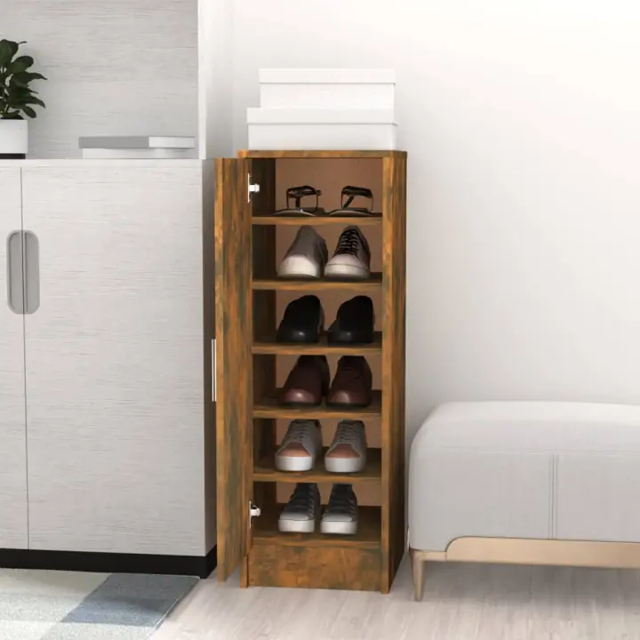 vidaXL Mueble Zapatero Contrachapada 32x35x92 cm Armario Pasillo Banco Color Blanco,  Blanco brillante,  Gris hormigón - 1