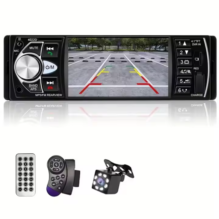 Autorradio inalámbrico 4022D con pantalla de 260.000 colores, entrada auxiliar USB, cámara de visión trasera de 8 luces, mandos en el volante y salidas estéreo para una mejor experiencia de audio y vídeo. - 1