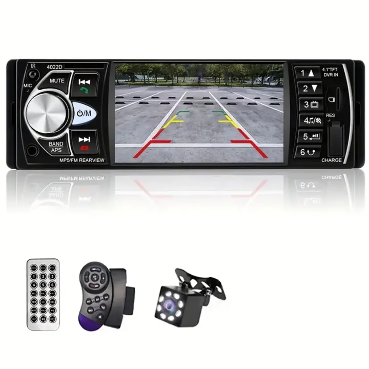 Autorradio inalámbrico 4022D con pantalla de 260.000 colores, entrada auxiliar USB, cámara de visión trasera de 8 luces, mandos en el volante y salidas estéreo para una mejor experiencia de audio y vídeo. - 1