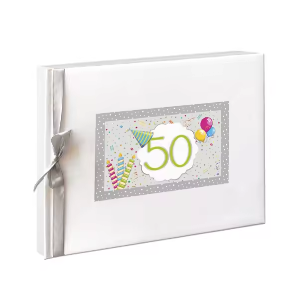 Libro de Firmas Aniversario, Cumpleaños y Más  Tapa Dura con Lazo de Seda y Marco Holográfico  64 Páginas de Papel Natural 160 g  Mensajes, Fotos y Huellas  Recuerdo Elegante y de Alta Calidad  Para los 40, 50, 60, 70, 80, 90 años  Marca ARGUVAL - 1