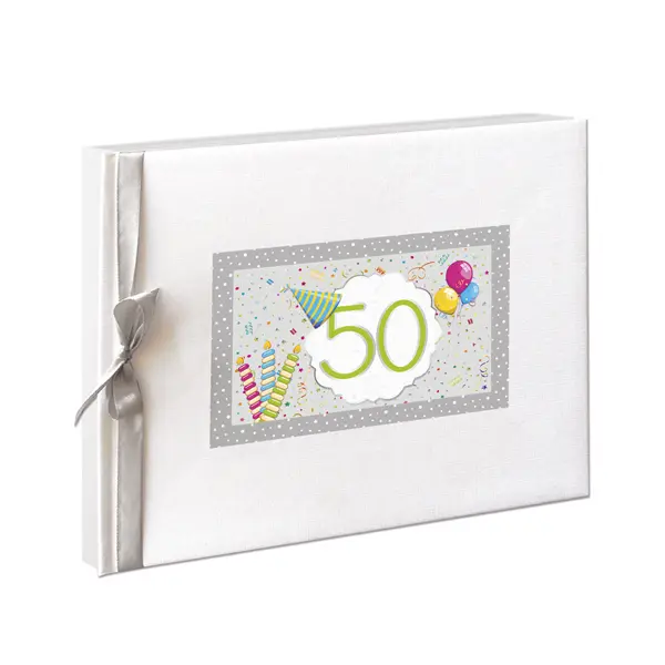 Libro de Firmas Aniversario, Cumpleaños y Más  Tapa Dura con Lazo de Seda y Marco Holográfico  64 Páginas de Papel Natural 160 g  Mensajes, Fotos y Huellas  Recuerdo Elegante y de Alta Calidad  Para los 40, 50, 60, 70, 80, 90 años  Marca ARGUVAL - 1