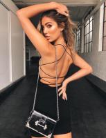Vestido De Verano Sin Espalda De Color Sólido Con Tirantes De Media Longitud Para Mujeres Vestido De Corte Ajustado Con Cuello Cuadrado Estilo Vintage - details 1