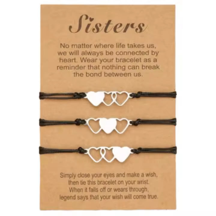 Manalex. Pulseras para 3 hermanas-os, amigas, con corazón y cordón ajustable - 1