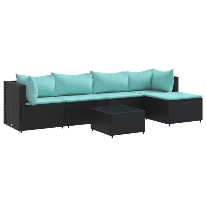 vidaXL Set muebles de jardín 6 piezas y cojines ratán sintético negro - 1