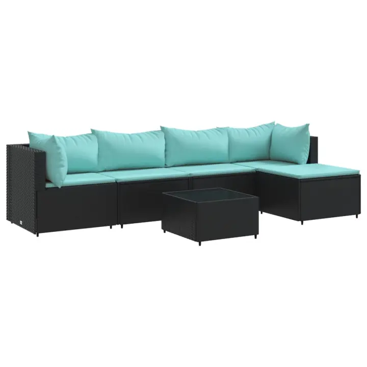 vidaXL Set muebles de jardín 6 piezas y cojines ratán sintético negro - 1