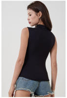 Top Deportivo mujer sin Mangas de Cuello alto, elástico y ajustado de Doble Capa - details 8