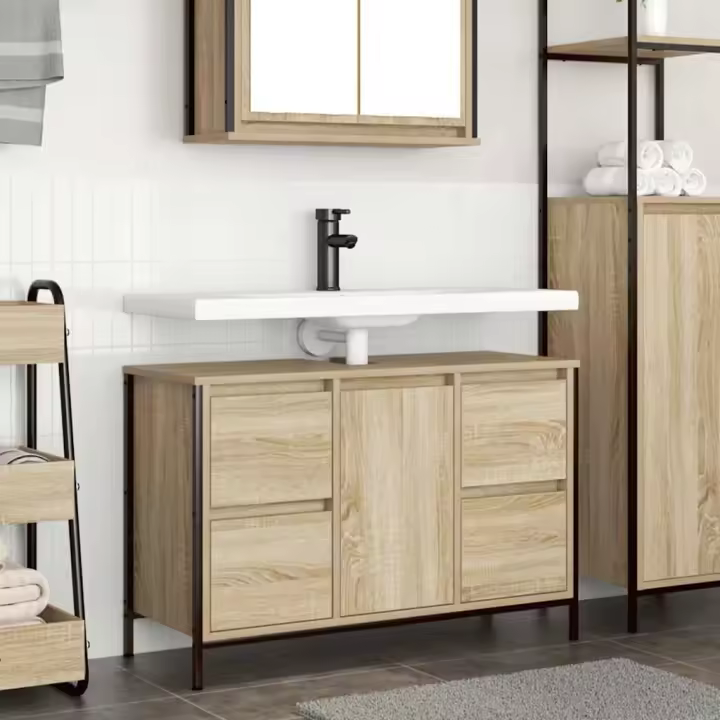vidaXL Mueble de lavabo con cajones roble Sonoma 90x34,5x60 cm - 1