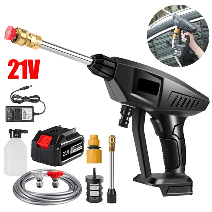 60Bar Pistola de lavado de coche de alta presión inalámbrica portátil, Ajuste de tres posiciones Lavado de coches, utensilios de limpieza doméstica boquilla ajustable con batería de iones de litio, gran volumen - 1
