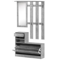 HOMCOM Conjunto de Muebles de Entrada Recibidor Pasillo Set de 3 Piezas Perchero Espejo Zapatero con Cajón 90x22x116cm Madera - details 0
