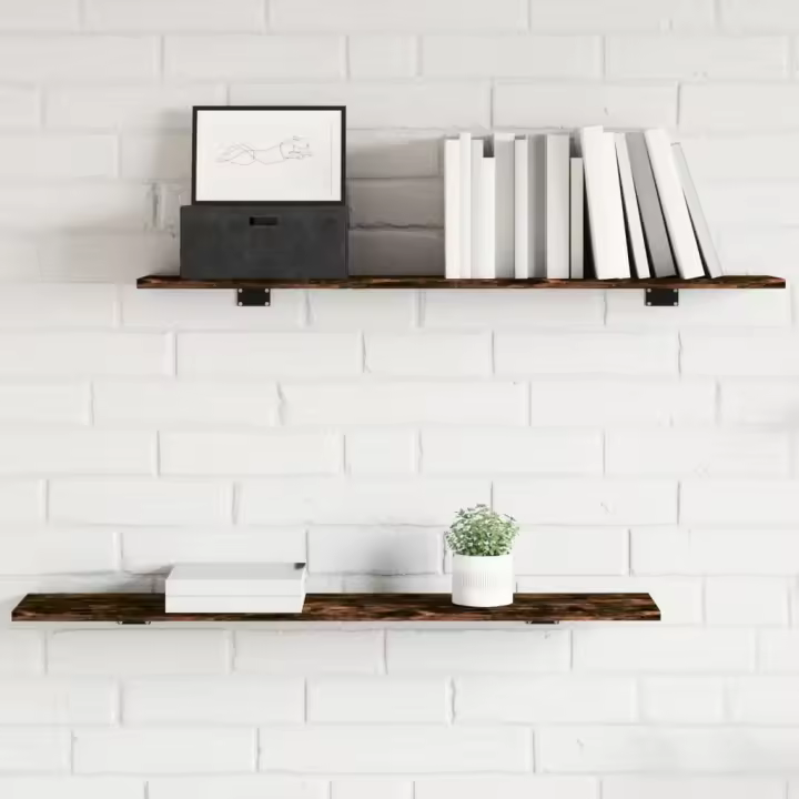 Estantes pared 4 uds madera ingeniería roble humo 100x20x1,5 cm - 1