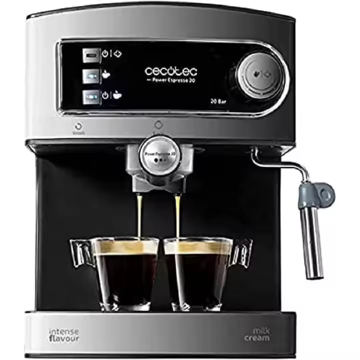 Cecotec Cafetera Express Manual Power Espresso 20 - 850W - Presión 20 Bares - Vaporizador - Acero Inoxidable - 1