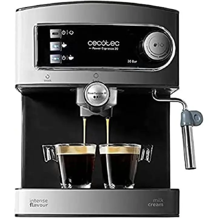 Cecotec Cafetera Express Manual Power Espresso 20. 850W, Presión 20 Bares, Depósito de 1,6L, Brazo Doble Salida, Vaporizador, Superficie Calientatazas, Acabados en Acero Inoxidable - 1