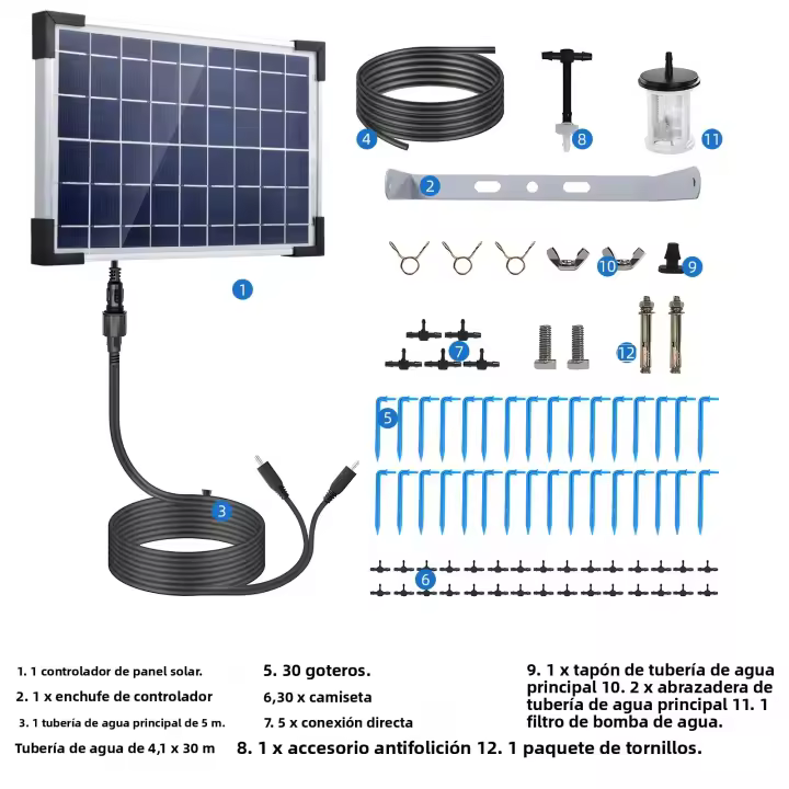 Sistema De Riego Por Drip Solar Autoabastecido Con Batería Integrada De 2200mAh IP65 Impermeable Kit De Riego DIY Para Jardín - 1