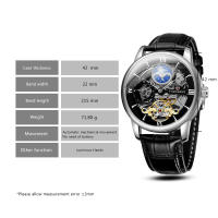 Reloj Mecánico Forsining De Lujo Con Esqueleto Y Tourbillon Para Hombres Con Correa De Cuero Genuino Zona Horaria Dual Fase De La Luna Resistente Al Agua Y Shock - details 1