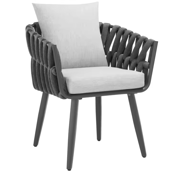 Tectake - Silla LUGANO en diseño de cuerda con estructura de aluminio, Silla cómoda con trenzado de alta calidad en un moderno diseño de cuerda, Estructura sólida de aluminio inoxidable y ligero, Cojín de asiento extragrueso y cojín de respaldo - 1