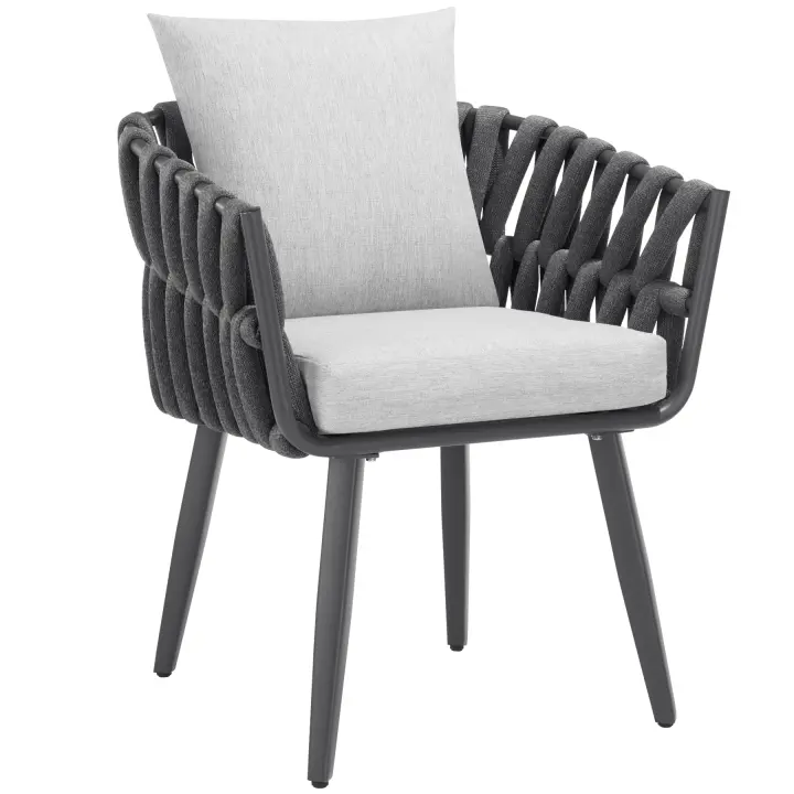 Tectake - Silla LUGANO en diseño de cuerda con estructura de aluminio, Silla cómoda con trenzado de alta calidad en un moderno diseño de cuerda, Estructura sólida de aluminio inoxidable y ligero, Cojín de asiento extragrueso y cojín de respaldo - 1