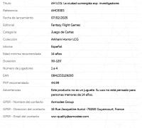 Arkham Horror LCG: La ciudad sumergida expansión  investigadores Juego de mesa Fantasy Flight Games - details 0