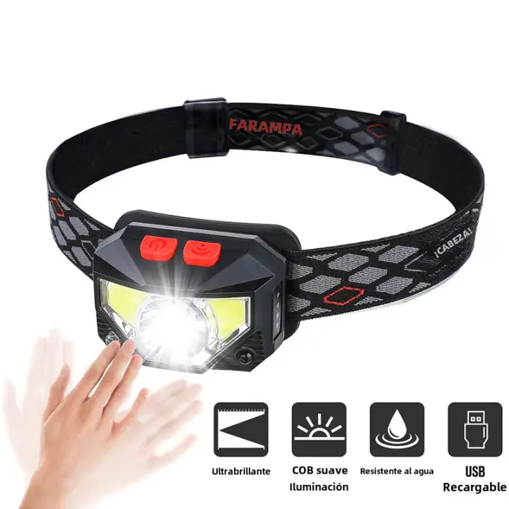 Linterna Frontal LED COB Con Sensor De Movimiento 8 Modos Recargable USB Impermeable Para Camping Caza Ciclismo Pesca - 1