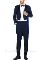 Traje Formal Azul Para Hombre 2024 Con Chaqueta Y Pantalones Doble Botón Estilo Casuál Para Boda Y Ocasiones Elegantes - details 6