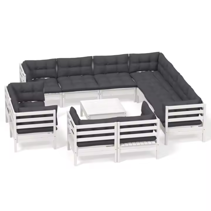 vidaXL Muebles de jardín 12 pzas con cojines blanco madera maciza pino - 1