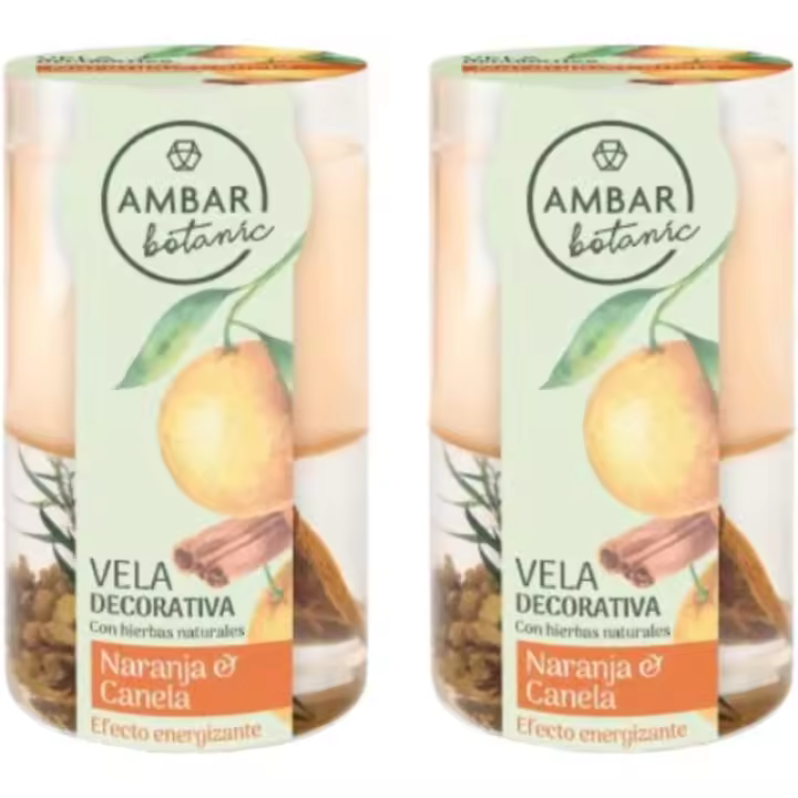 Ambientadores 360 - Pack de 2 Velas Aromática Ambar Botanic – 36h de Fragancia Natural | Relajación y Bienestar con Hierbas Naturales | Decorativa y Terapéutica, 130 g. - 1