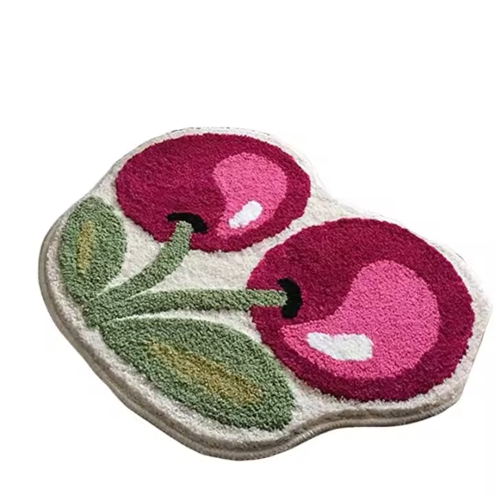 Alfombra De Baño De Microfibra Absorbente En Forma De Cereza Cute Cherry Non-Slip Alfombrilla De Fruta Para El Baño - 1