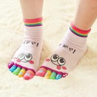 Calcetines Cortos De Algodón Con Dibujo De Oso Sonriente Para Mujer Calcetines Casuales De Cinco Dedos Medio Tubo Para Comodidad Diaria - details 5