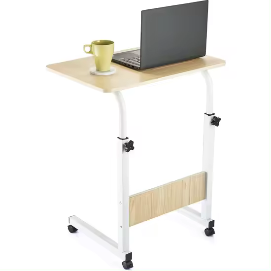 ARISE SHOP-Mesa Auxiliar Plegable Madera Metal,Mesa Portátil Ordenador Ajustable con Ruedas,Mesa de Cama con Ruedas,Mesa De Sofá para Sala De Estar, Dormitorio Y Oficina En Casa,65-89x50x40 cm - 1