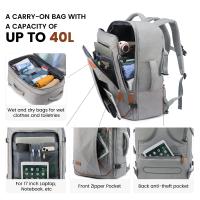 Mochila de viaje de 40 l, tamaño de cabina para mujeres y hombres, mochila impermeable con capacidad para portátiles de 17 pulgadas, mochila grande aprobada para vuelos para caminatas nocturnas de fin de semana en aviones, gris - details 2