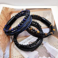 Pulsera Volcánica De Piedra Con Cuero Y Tratamiento Magnético Para Alivio Del Emancipación Pulsera De Salud Para Hombres - details 2