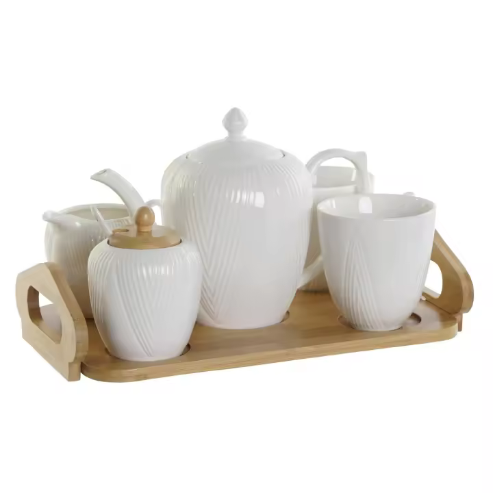 Cafe Set 6 Porcelana Bambu 33X20X15 Blanco El mejor complemento para tu hogar  -Fijalo- - 1