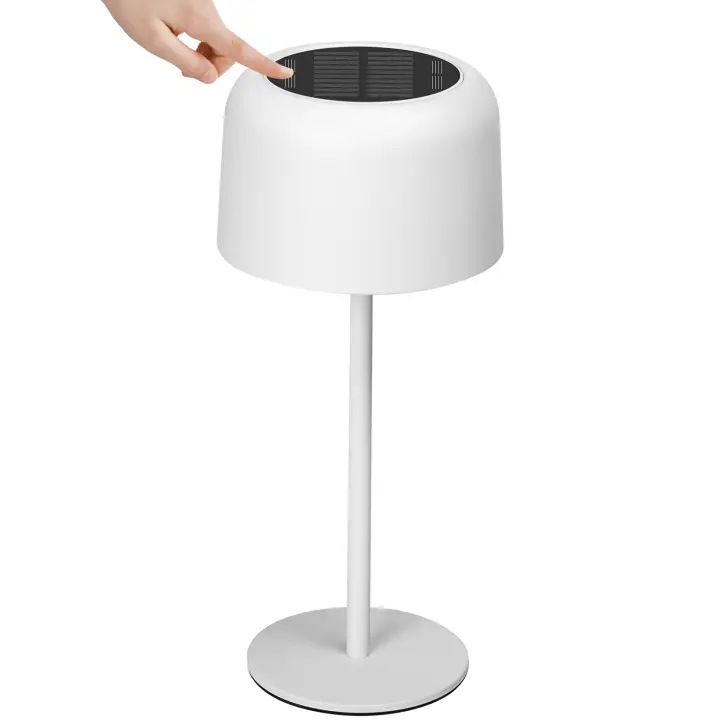 Aigostar Lámpara de Mesa Inalámbrica Recargable Solar y USB, Lámpara de Escritorio Táctil Regulable, Lámpara de Noche IP54 Impermeable para Interior y Exterior, Dormitorio, Restaurante - Blanco - 1