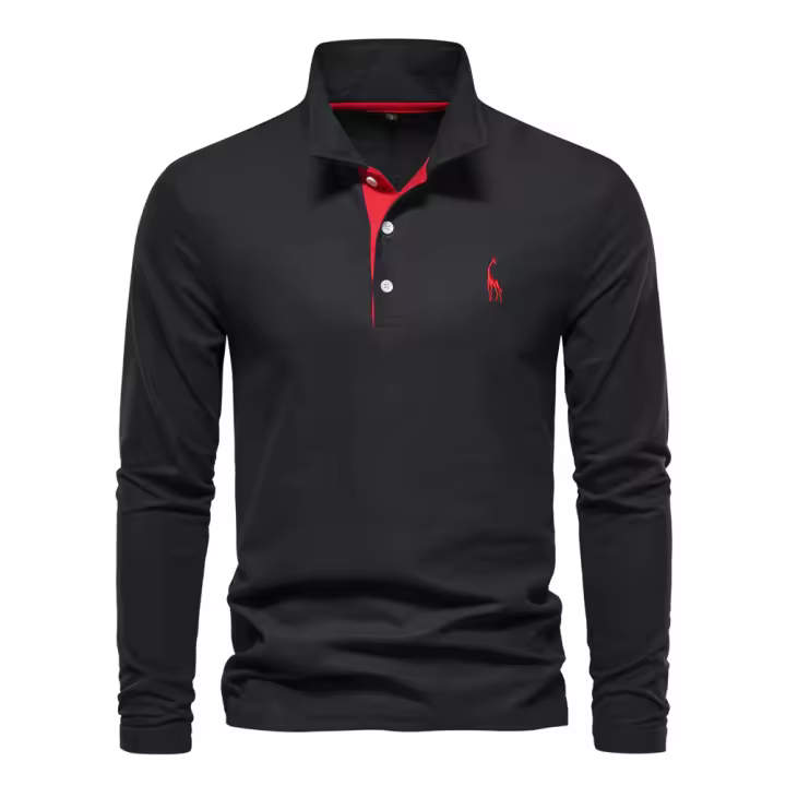 Camisa Polo Para Hombre AIOPESON 2023 Con Bordado De Ciervo Manga Larga Color Sólido Estilo Casual Business Anti-Shrink - 1