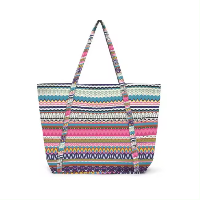 Dolores Cortés Bolso Playa. Bolso de Dolores Cortés. 5901. Bolso tote con estampado étnico en tonos vibrantes, con asas a juego. Su diseño colorido y alegre es perfecto para complementar looks informales y darle un toque original a tu estilo. - 1